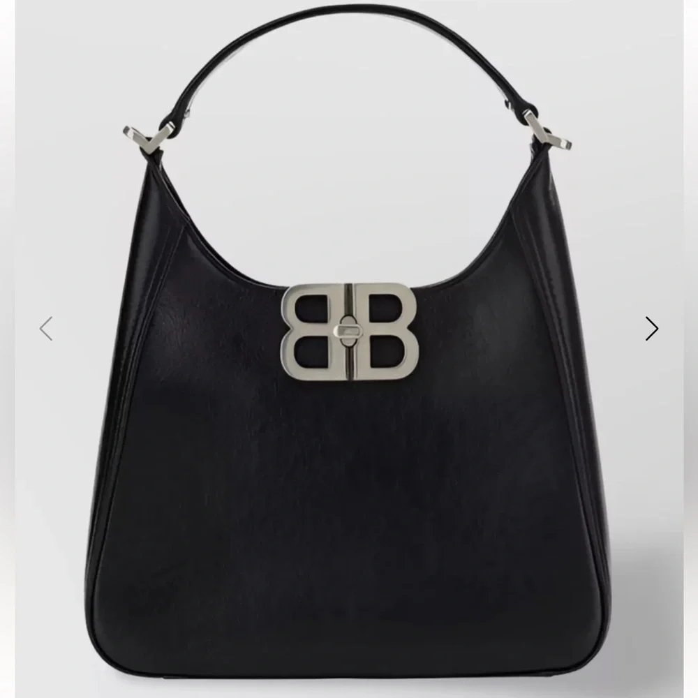 NEW BALENCIAGA BLACK LEATHER BB SOFT HOBO BAG - Picture 1 of 11